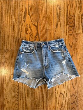 Distressed High-Waist Blue Denim Shorts